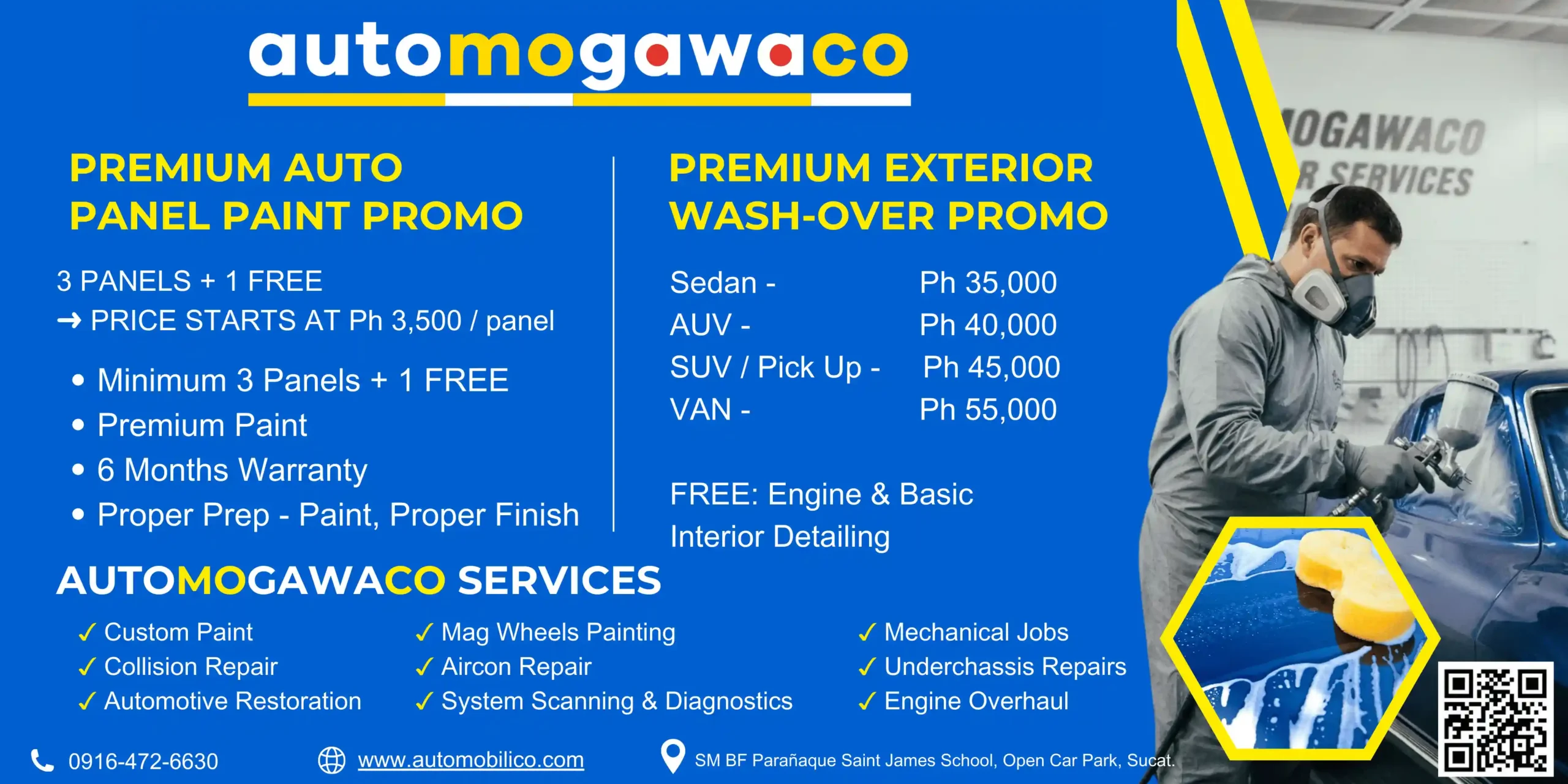 Red and Blue Modern Auto Tires Services Banner Landscape